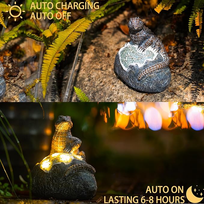 Rezpuao Solar Garden Outdoor Statues Lizard with LED Lights - Lawn Decor Lizard Statue for Patio, Balcony, Yard Ornament - Unique Housewarming Gifts