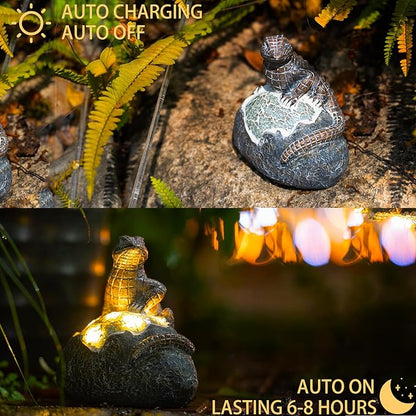 Rezpuao Solar Garden Outdoor Statues Lizard with LED Lights - Lawn Decor Lizard Statue for Patio, Balcony, Yard Ornament - Unique Housewarming Gifts