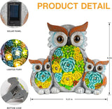 Candieslife Solar Garden Statue Owl Decor – Cute Owl Family Figurines with LED Succulent Lights, Waterproof Outdoor Yard Art Ornaments for Patio, Lawn, Porch, Housewarming Gifts for Women Mom