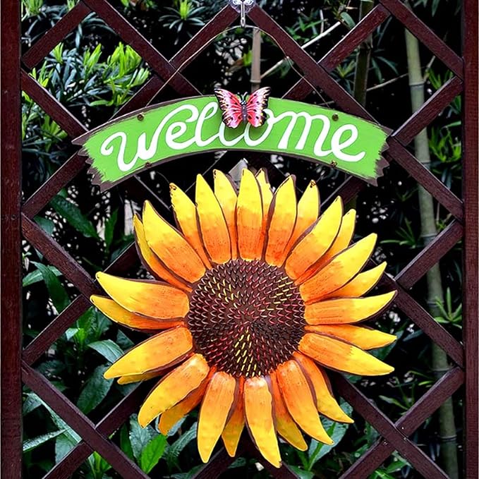 Outdoor Statue Garden Sculpture Garden Statue Outdoor Metal Sunflower Sunflower Welcome Sign Garden Decoration for Outdoor Patio