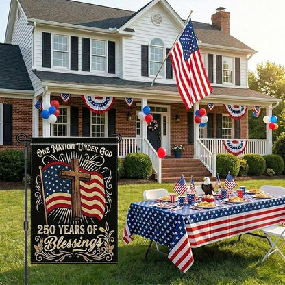 250 Years America Garden Flag, Double Sided 12x18 Patriotic Banner, One Nation Under God, 1776-2026 US Semiquincentennial Yard Decor