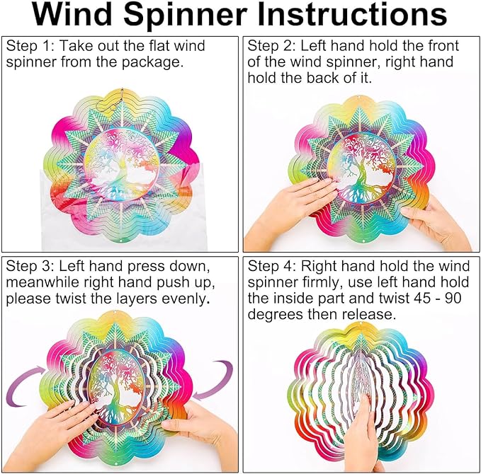 Wind Spinners Outdoor Garden Decor, 12In Stainless Steel Spinfinity Wind Spinner, Wind Chimes for Outside, 3D Kinetic Hanging Sculpture Suncatcher, Metal Yard Art Ornament, Tree of Life Decor
