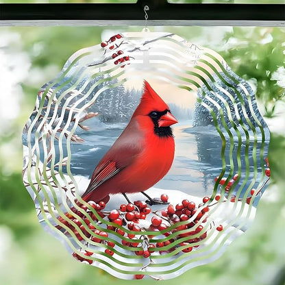 10 Inch Cardinal Bird Wind Spinner, 3D Stainless Steel Hanging Kinetic Wind Sculpture Gifts for Garden Decor Yard Art Indoor Outdoor Window Porch Lawn Decoration
