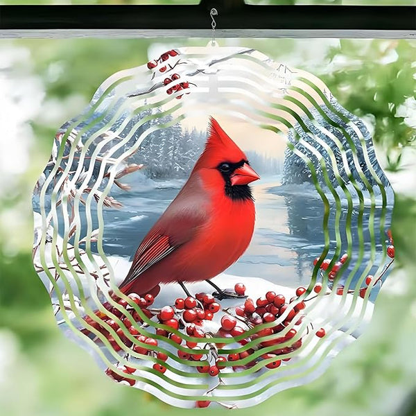 10 Inch Cardinal Bird Wind Spinner, 3D Stainless Steel Hanging Kinetic Wind Sculpture Gifts for Garden Decor Yard Art Indoor Outdoor Window Porch Lawn Decoration