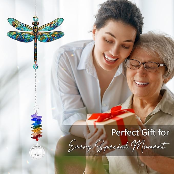 1 Layered Ornament Suncatcher - Dragonfly Gifts - Dragonflies Decor - Dragonfly Keepsake - Rainbow Maker - Hanging Home Decor Mother's Day Father's Day Christmas Birthday Gifts for Women, Men