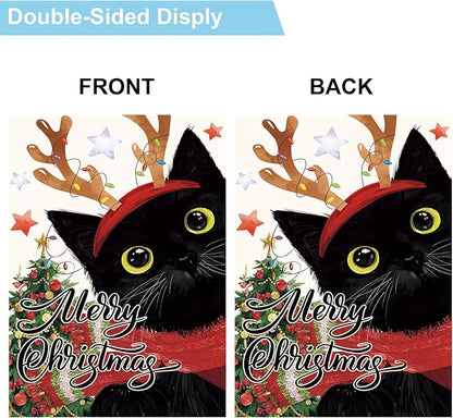 Seasonal Garden Flags Set of 11 Double Sided 12 x 18 Inch Cute Black Cat Yard Flags, Small Flags for Outside, Spring 4th of July Easter Outdoor Flags, Holiday Garden Flags for All Seasons