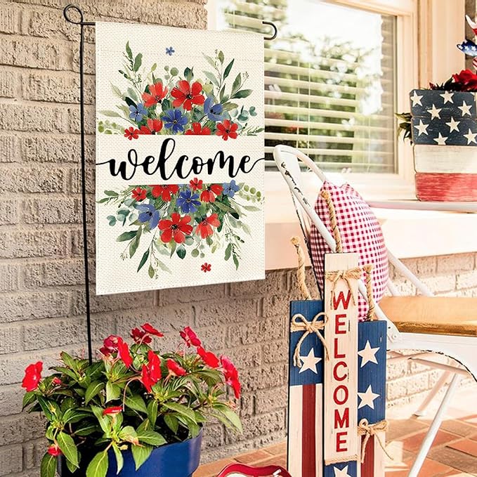 AVOIN colorlife Memorial Day Patriotic 4th of July Garden Flag 12x18 Inch Double Sided Outside, Welcome Floral Yard Outdoor Decoration
