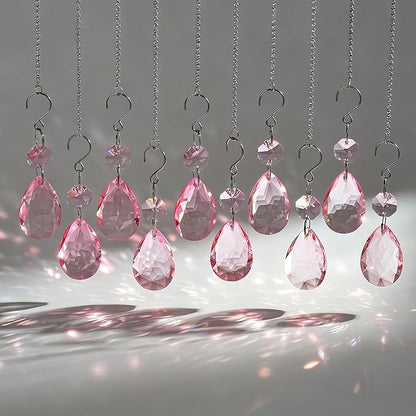 H&D HYALINE & DORA 3Inch Crystal Suncatcher Bauhinia Prisms Pendants 10Pcs Chandelier Crystals Replacement Hanging Sun Catcher Beads for DIY Arts Crafts Decor (Pink)