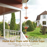 OMISTAR Rain Chain with 5 Lotus Cups, Hanging Outdoor Gutter Rain Chain, Decorative Downspout with Lotus Flowers & Yellow Gemstone Pendant, 47 in Rain Chain for Garden, Patio, Porch, Yard