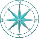 Zeckos 39 Inch Aqua Metal Compass Rose Wall Decor, Large Distressed Nautical Wind Rose Wall Sculpture with Keyhole Hanger for Coastal Entryway, Living Room, Bedroom or Covered Patio