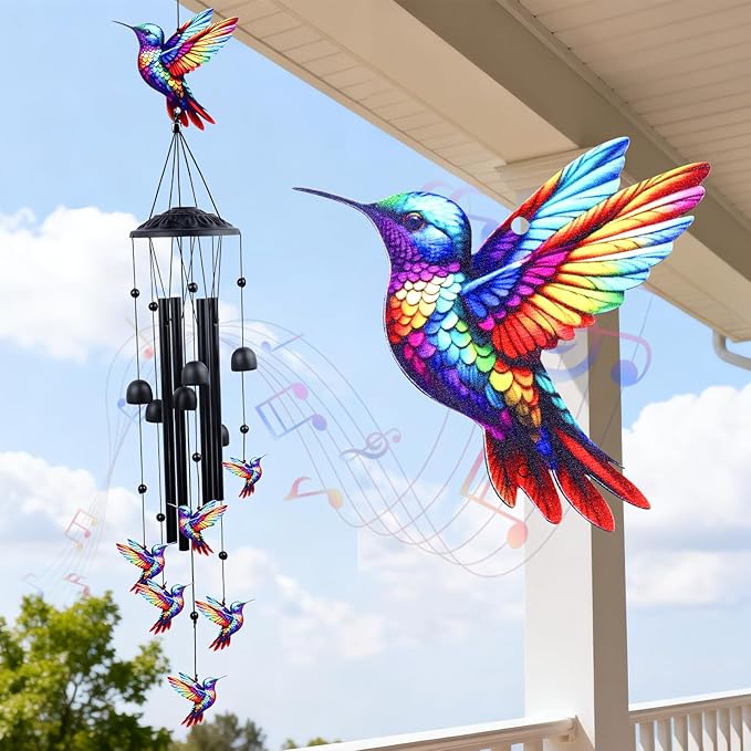 Hummingbird Wind Chimes for Outside, 35" Memorial Wind Chimes for Loss of Loved One, Sympathy Bereavement Gift for Mother Father Husband