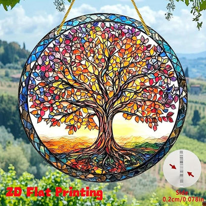 Tree of Life Suncatcher 7.87 Inch Sun Catcher Window Hanging Acrylic Stained Glass Suncatchers for Windows Decorations Indoor Outdoor for Home Garden Wedding，Housewarming Gift for Mom