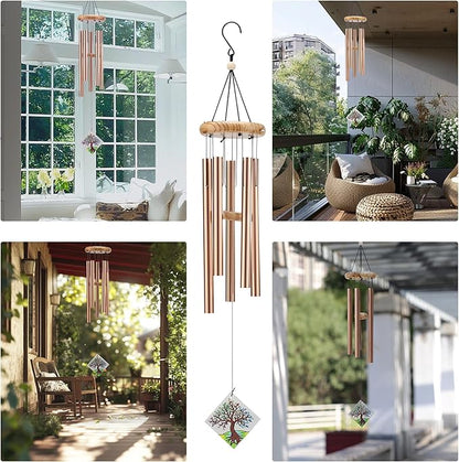 Deep Tone Wind Chimes for Outdoor - Handcrafted Copper Pipe Wind Chime with Tree of Life Pendant, Melodic Garden & Patio Decor (Ideal Gift for Mother, Grandmother, Housewarming) (Style 1)