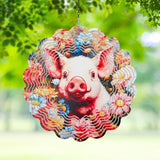 Pig Metal Wind Spinners Outdoor,Hanging Wind Spinner Garden Decor Birthday Gifts for Women Men,12 inch 3D Kinetic Sculpture for Backyard,Porch,Yard,Patio,Outside Decorations