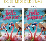 Summer Garden Flag 12x18 Inch Flamingo Hello Summer Tropical Beach Ocean Palm Tree Design Outdoor Yard Porch Lawn Patio Poolside for Seasonal Coastal Farmhouse Home Decor