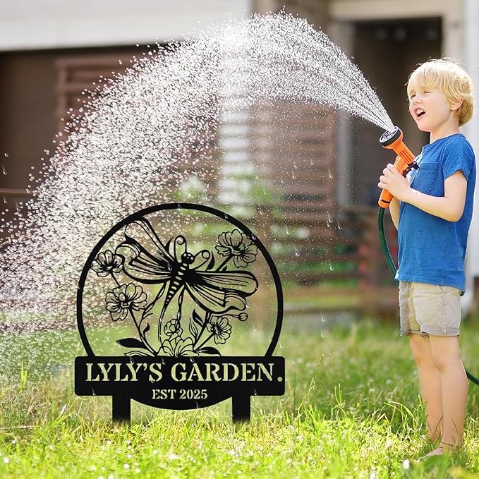 Personalized Metal Dragonfly Garden Signs with Stake, Custom Garden Signs for Outside Waterproof, Customized Name Sign Yard Lawn Gardens Decor Gardening Gifts for Moms Grandmas Gardeners