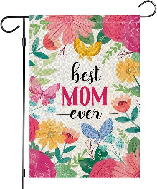 Mother's Day Garden Flags for Outside, Best MON Ever Floral Yard Decoration, Small Gift for Mom Grandmom, Seasonal Outdoor Decor for Farmhouse Summer Holiday,12x18 Inch Double Sided