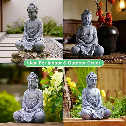Goodeco 11.4" Meditating Buddha Statue Home Decor - Meditation Gifts for Room/Garden/Patio/Deck/Porch Yard Art Decoration, Zen Decor Buda Statues (Gray)