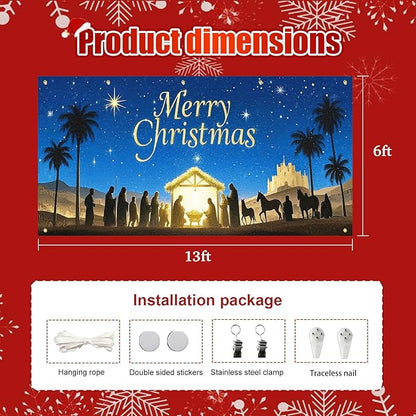 HOMETITUTE Christmas Garage Door Banner 13x6ft Nativity Scene Theme Backdrop Holiday Seasonal Decor Winter Door Cover Banners for Outside Garage Wall Covering for Party Garage Decorations