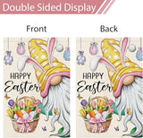 Heyfibro Happy Easter Gnome with Rabbit Ears Garden Flag 12x18 Double Sided Burlap, Funny Bunny Floral Small Yard Flag Easter Egg Banner for Easter Holiday Farmhouse Yard Outdoor Decor(ONLY FLAG)