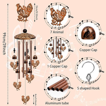 Chicken Wind Chimes for Outside - Farm Themed Wind Chimes Gifts for Women Men Farmhouse Chicken Festival Metal Windchimes Outdoors Decor for Home Yard Patio Garden Birthday Memorial