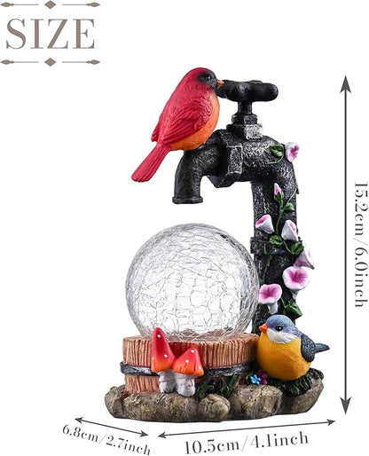 TERESA'S COLLECTIONS Garden Decor, Cardinal Garden Decor, Cute Cardinal and Faucet and Solar Light Glass Ball, Waterproof Resin Garden Statues, Birds Decor Gifts, Birthday Gifts for Women Mom, 6"