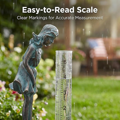 Topadorn Rain Gauge Garden Stake Outdoor Glass Cute Professional Raingauge for Lawn Yard Patio Lady Angel Decor 2oz, 3.5" W x 3" D x 11.5" H
