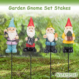 Garden Gnome Statue, Resin Miniature Gnome Set of 4PCS, Figurine with Garden Stakes for Lawn Patio Yard Outdoor Home Decor