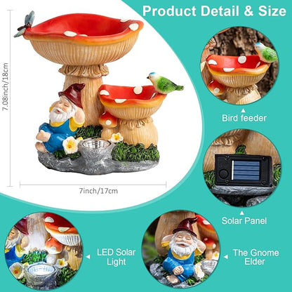 ZQQLITE Solar Gnome Statues Figurine Lights - Garden Lighting Outdoor Decorations, Gnome Sleeping Under Mushroom, Yard Art Lawn Ornaments for Porch Patio Balcony - Gnome Gifts for Women Mom