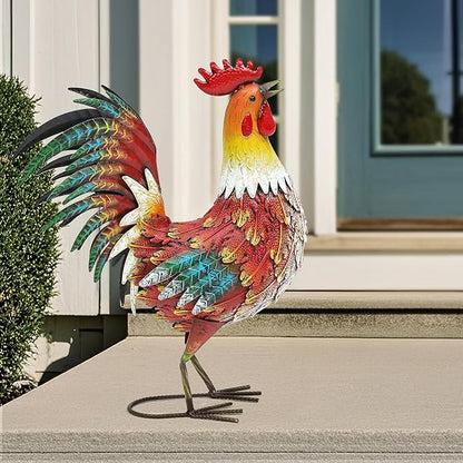 21in Metal Rooster Yard Decor, Outdoor Garden Statues, Metal Chicken Sculpture for Backyard Garden Patio Kitchen Décor