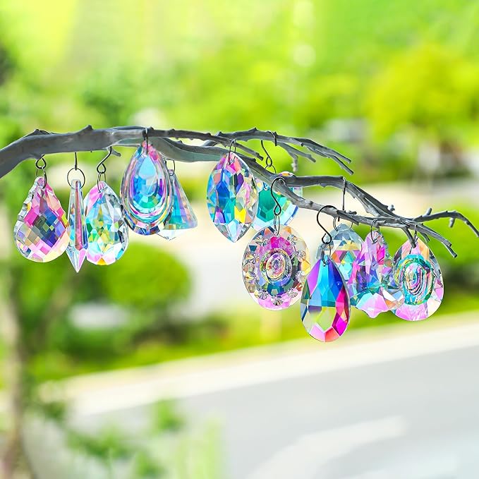 Kanpura 12 Pcs Crystal Suncatchers Colorful Chandelier Prisms Crystals Pendants Parts Hanging Ornament for Wedding Window Home Decor