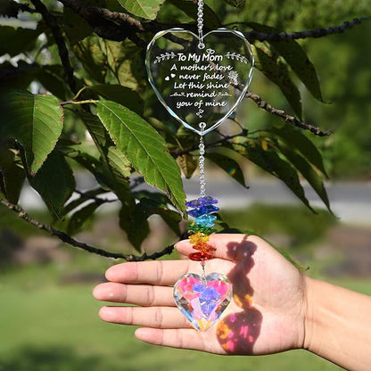 Crystal Heart Suncatcher Gifts for Mom, Window Garden Hanging Crystal Prism Sun Catcher Rainbow Maker, Best Mom Birthday Gift from Daughter Son Kids
