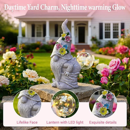 Solar Funny Garden Gnome Statue: Outdoor Sculpture Lights for Yard Lawn Porch Balcony Patio Home Decor - Mothers Day Gifts for Mom Women Grandma