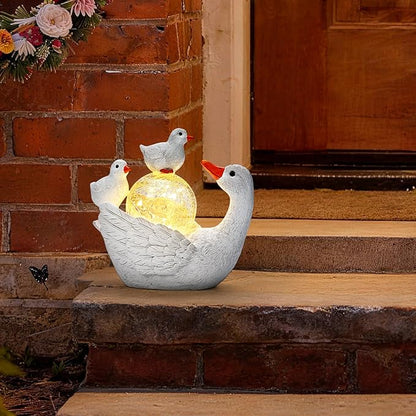 GIGALUMI Porch Goose Statue 6.7", Solar Garden Statues for Outside,Solar Goose Decor Outdoor,Animal Figurines,Porch Goose Statue for Porch Garden,Yard,Patio,Lawn and Birthday Gifts for Mom Women