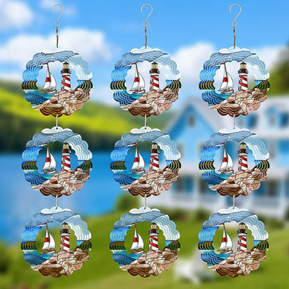 Wind Spinners Outdoor, Bird Repellent，3D Sailing Boat Hanging, 17.5 inches, Kinetic, Stainless-Steel Metal, Indoor and Outdoor Decoration for Garden, Patio, Yard, Gift for Women Mom Wife.