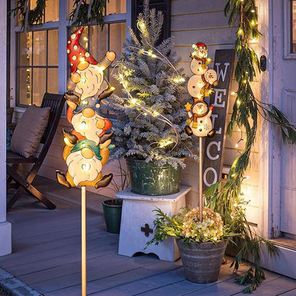 Homeimpro Solar Garden Lights Outdoor Yard Decorations Garden Gifts Gnomes Snowman Pathway Stake Lights with 18 LED Waterproof Lawn Outdoor Mothers Day Present for Mom Women (2Pack)