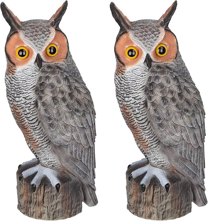 Plastic Owl Scarecrow Garden Owl Sculpture for Outdoor Yard, Fake Owl for Bird Control Garden Tree Decoration, 2-Pack
