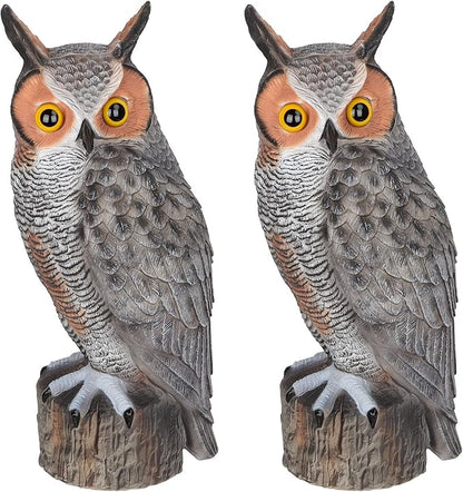 Plastic Owl Scarecrow Garden Owl Sculpture for Outdoor Yard, Fake Owl for Bird Control Garden Tree Decoration, 2-Pack