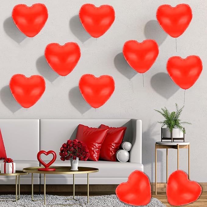 JarThenaAMCS 11" Valentine's Day Inflatable Heart Balloon Red Heart Shape Blow Up Hanging Ornaments Decorations PVC Indoor Outdoor Decor for Wedding Garden Yard Lawn Party Supplies, 10Pcs
