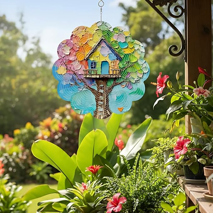 12 Inch 3D Kinetic Wind Spinner for Garden and Yard, Laser-Cut Stainless Steel, Mesmerizing Hanging Decor for Outdoor Patio & Indoor, Dreamer Nest-12