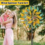 Metal Wind Spinners Outdoor, Kinetic Garden Wndmills,Yard Art Windmill with Metal Stake,Vintage Wind Sculptures & Spinners,Waterproof Pinwheels Large Wind Mill for Patio Lawn Yard Garden (Yellow+Blue)
