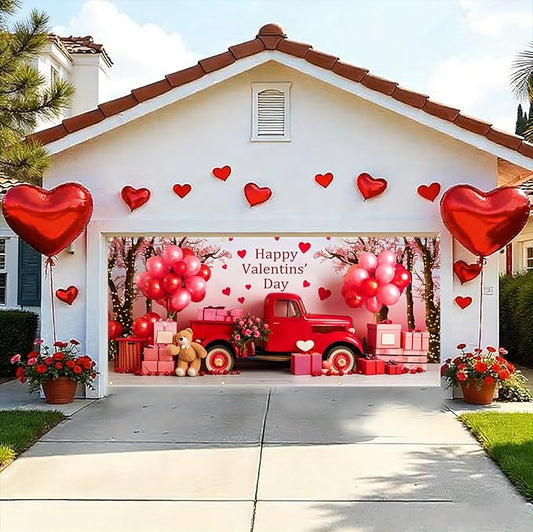 Valentine Garage Door Banner 157.5x70.9in Large Love Garage Door Cover Outdoor Valentine Decorations for House Exterior Yard Party Backdrop with Grommets and Rope
