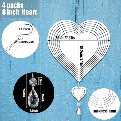 4Pack 8inch Sublimation Wind Spinner Blanks 3D Aluminum Metal Wind Sculpture Kinetic Spinners for Yard and Garden Indoor Art Ornaments Hanging Decoration (Heart)