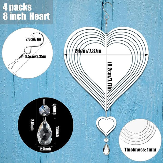 4Pack 8inch Sublimation Wind Spinner Blanks 3D Aluminum Metal Wind Sculpture Kinetic Spinners for Yard and Garden Indoor Art Ornaments Hanging Decoration (Heart)