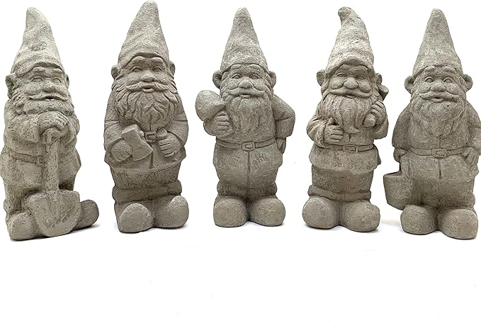 Garden Gnome with Bucket: Solid Durable Stone Statue with Vintage Texture. Sealed for Outdoors. Handcrafted USA. (Antique/Gray)
