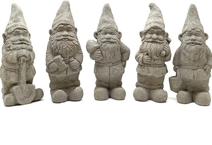 Garden Gnome with Bucket: Solid Durable Stone Statue with Vintage Texture. Sealed for Outdoors. Handcrafted USA. (Antique/Gray)