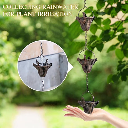 TZSSP 8FT Rain Chain with 12 Cups - Adjustable Gutter Downspout Replacement & Rainwater Catcher, Outdoor Decor with Hummingbird Design for Garden, Roof, Drainage