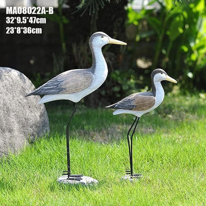 Garden Statues 2PCS Wooden Seabird Standing Bird Mediterranean Style Retro Hand-Carved Bird Statue Desktop Ornament Indoor Decoration Yard Ornaments Decor