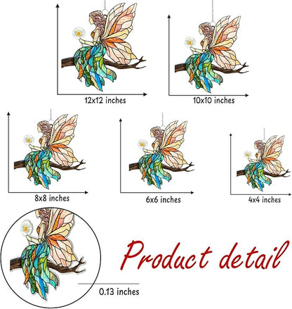 Fairy Cottagecore Acrylic Suncatcher, Boho Suncatchers for Window Hangings, Stained Glass Effect Indoor Outdoor Garden Decor for Cottagecore Lover, Gifts for Mother's Day, Mom, Grandma, Wife, Women