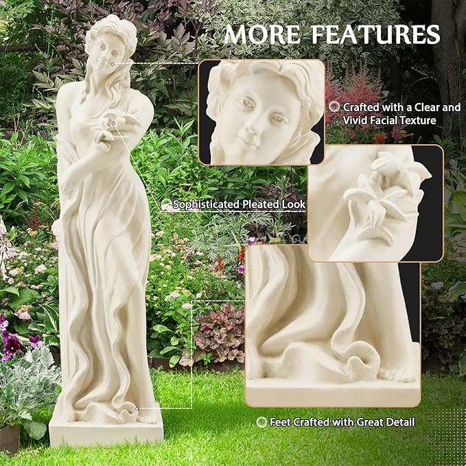 Nymph Garden Statue Large, 51" H Goddess of Spring Flowers Roman Style Sculpture Decoration, Outdoor Statue for Patio Lawn Porch Decor